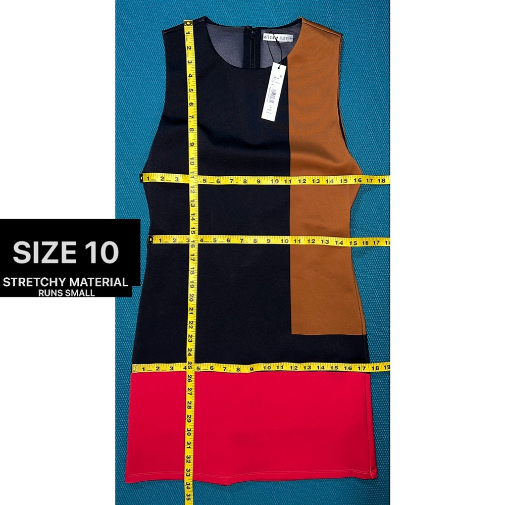 Alice + Olivia Wynell Black Red Brown Multicolored Colorblock Fitted Mini Dress - Picture 12 of 16
